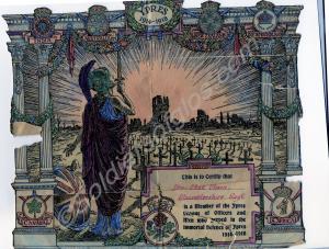 Coloured Certificate for the defence of Ypres 1914