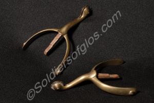 Brass field officers' swan-neck spurs in box, with
