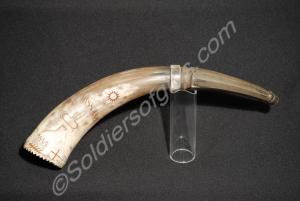 Powder horn with scrimshaw work, engraved 'Patrick
