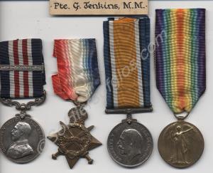 Group of four medals; Military Medal and bar, 1914