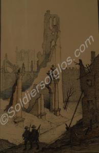 The Cathedral, Ypres 1917.  - Sketch made by Capta