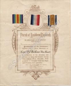 Testimonial to Willam James Watkins with medal rib