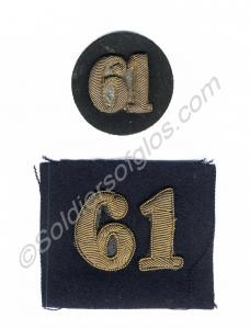 Officers' gold-embroidered forage cap numerals. 61