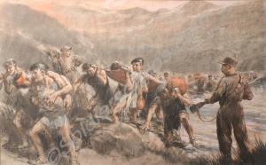 Watercolour "Crossing the Imjin" by Gordon Nicoll.