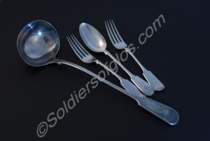 Plated table spoon, two forks and soup ladle, fidd