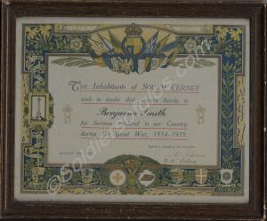 Framed parish citation to 235401 Trooper Benjamin