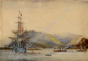 Watercolour 'Embarkation of H.M. 61st Regiment abo