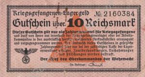 10 Reichsmark note. 'Lager Geld' currency  issued