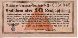 10 Reichspfennig note. 'Lager Geld' currency  issu