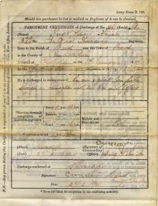 Certificate of Discharge for Pte. Frederick Edward