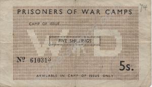 P.O.W.  paper currency. 5 shillings (obverse). Iss
