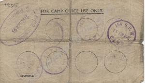 P.O.W.  paper currency. Threepence (reverse). Issu