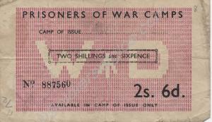 P.O.W.  paper currency. 2 shillings and sixpence (