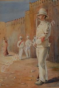 Water colour of three soldiers of 2nd Battalion, T