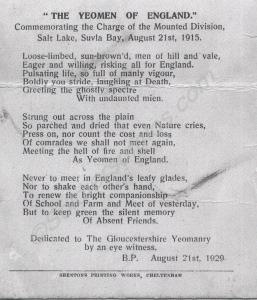 Poem dedicated to the Gloucestershire Yeomanry - "