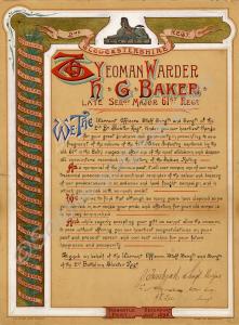 Illuminated letter of thanks from Sergeants' Mess
