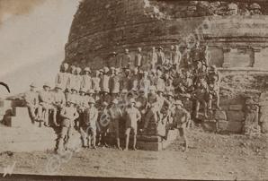 Soldiers outside ruined temple. India c. 1918.