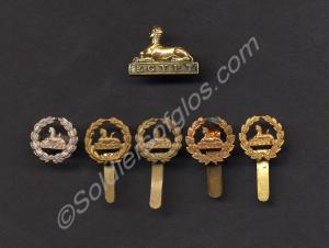 A display of various types of back badges. 28th (N