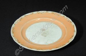 Bone china plate with pink surround, with crest of