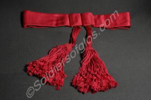 Officer's crimson silk waist sash with tassels. Gl