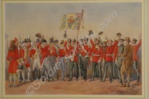Watercolour showing the history of officers' unifo