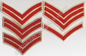 Set of five red arm chevrons, as worn by the Glouc