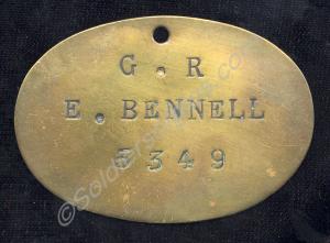 Brass bed plate. 5349 Private E. Bennell. Gloucest