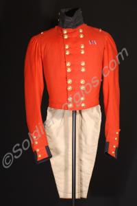 Officer's scarlet cloth coatee with blue facings.