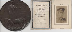 Bronze memorial plaque to 12952 Private Frank Jame