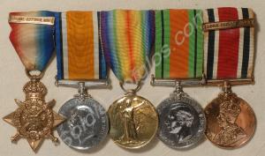 Group of five medals; 1914 Star, British War Medal