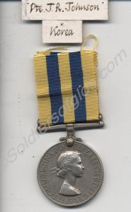 Korea Medal. Awarded to 1427358 Private J.R. Johns