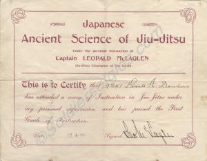 Certificate of the 1st Grade in Jiu-Jitsu passed b