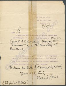 Letter from the British Red Cross informing the fa