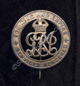 Silver War Badge - 'For King and Empire/Services R