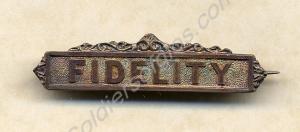 Lapel badge with the inscription 'FIDELITY' and a