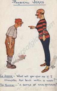 Postcard entitled 'Physical Jerks/The Jerker- 'Wha