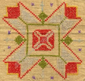 Embroidery of red, yellow, green, blue, orange and