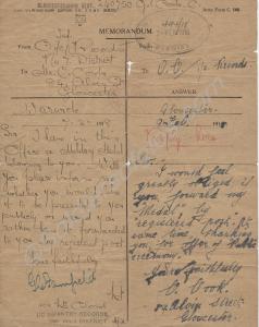 Memo recording the arrival of a Military Medal to