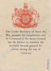 Certificate for the award of the Defence Medal to