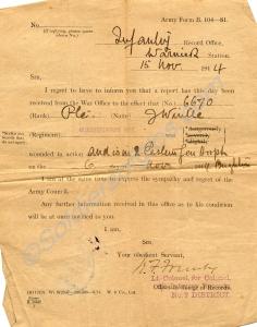 Army Form B. 104 - Notification of Wound.  6670 Pr
