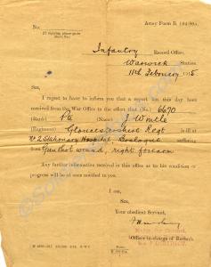 Army Form B. 104 - Notification of Wound.  6670 Pr