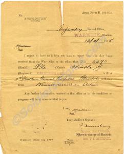 Army Form B. 104 - Notification of Wound.  6670 Pr