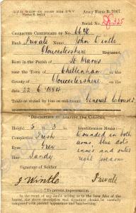 Character Certificate.  6670 Private John Wintle.