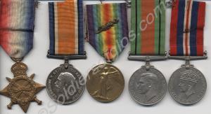 Group of five medals; 1914-1915 Star, British War