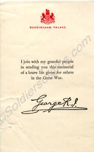 Thank you letter from His Majesty King George V to