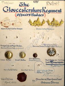 Card mounted with badges and buttons of the Glouce