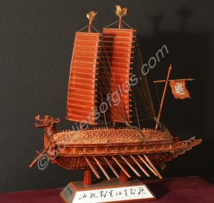 Korean Geobukseon or Turtle Ship in glass case, c.