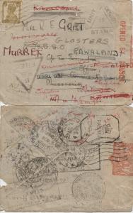 Envelope to Mrs. R.F. Grist. Sent by Lieuenant R.F