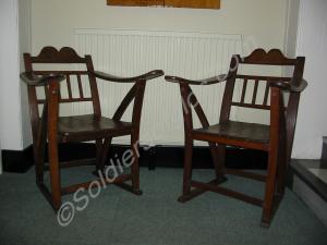 Two oak chairs. Made from beer barrels by a Boer P
