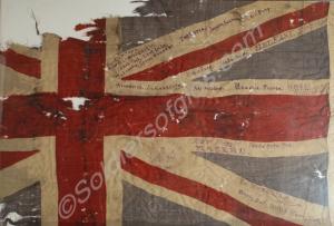 Union Flag marked with various place names. This f